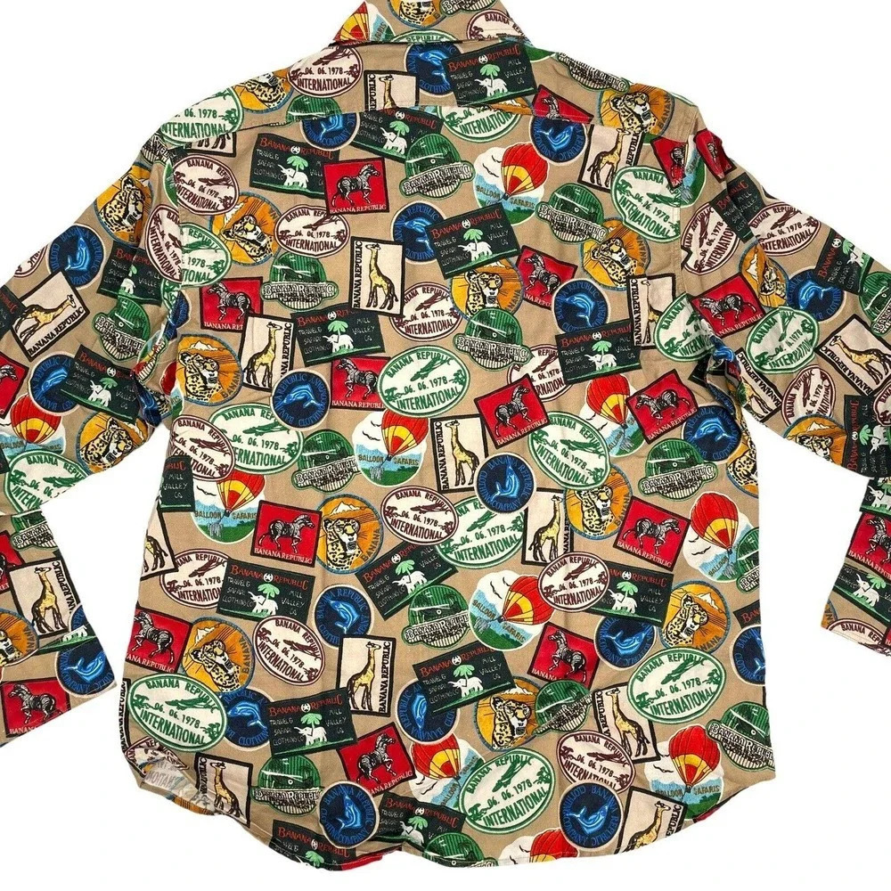 Banana Republic Men's Size Large Patchwork Expedition Button Down Shirt - Picture 6 of 12